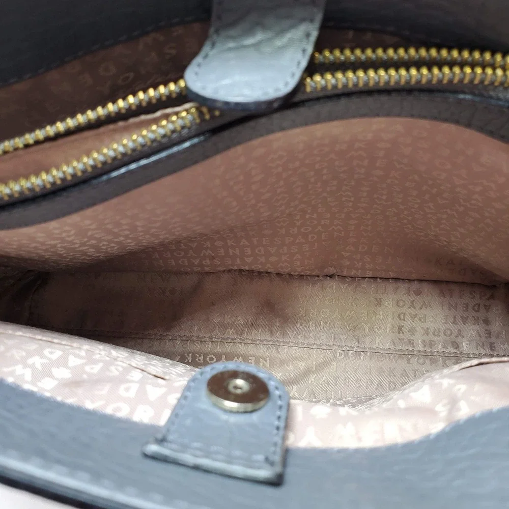 Kate‎ Spade Perri Lane Women Gray Leather Pebbled Gold Hardware Crossbody Tote